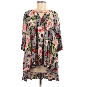 Jodifl Womens Floral Keyhole Blouse Loose Fit Pockets